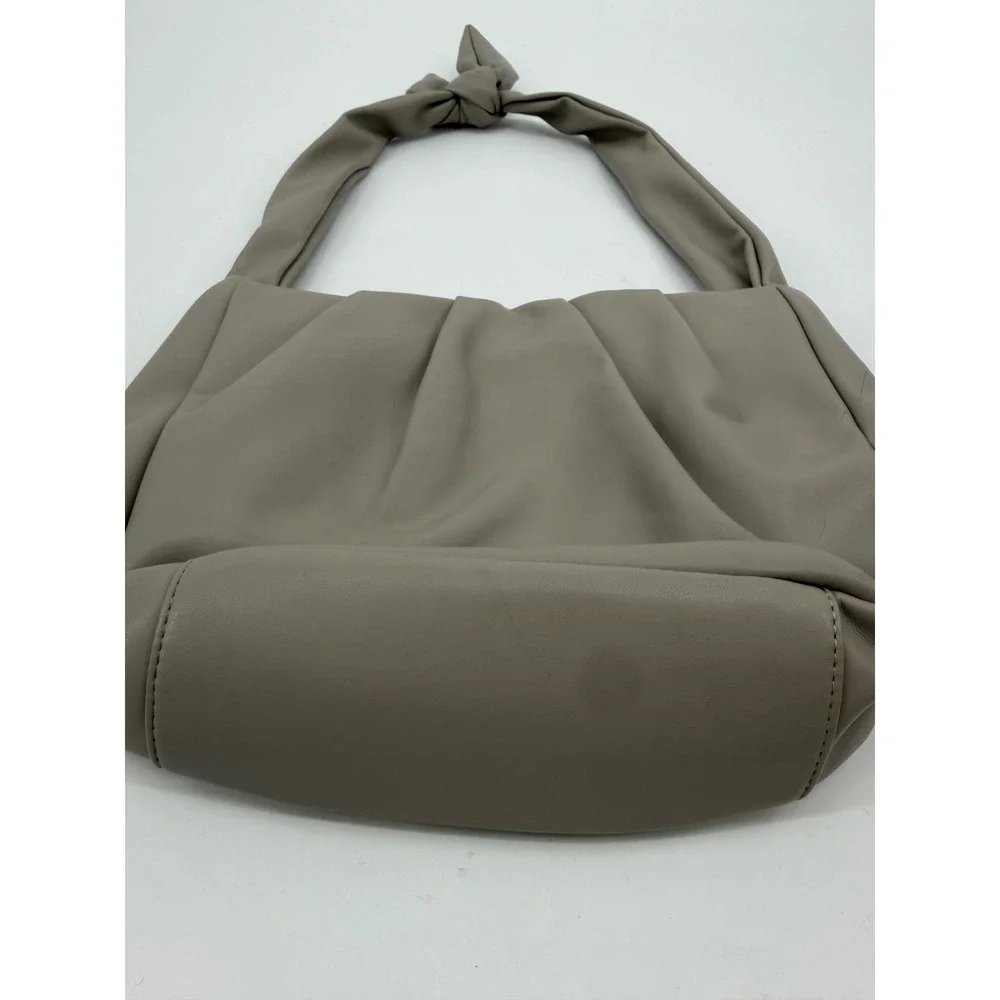 Banana Republic Taupe Gray Pleated Knotted Strap Faux Leather Shoulder Bag OS